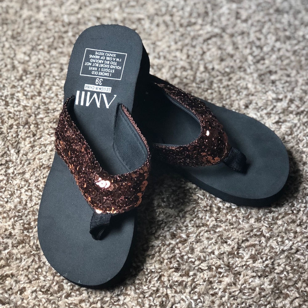 Amii Copper Sequin Flip Flops